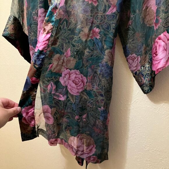 Vintage Victorias Secret Gold Label Rose Pattern Semi-Sheer Kimono Robe One Size - Picture 3 of 5